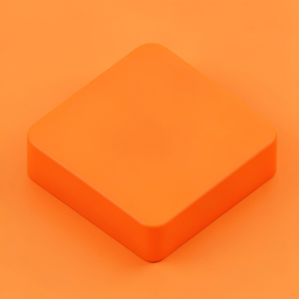 Isometric 3D render of a rotary riveting workstation in steel-blue and burnt-orange on white, calm technical atmosphere.