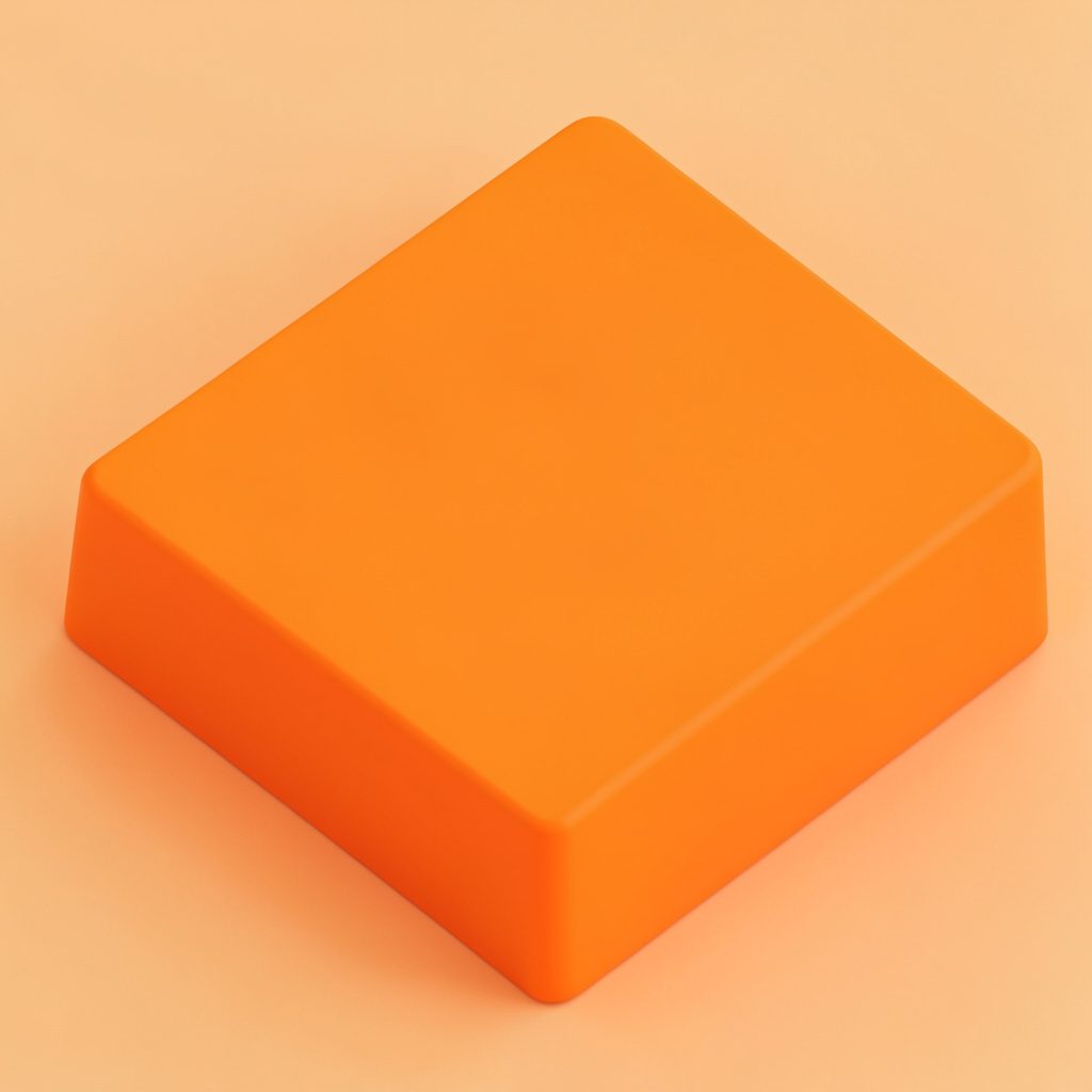 Isometric 3D render of a pneumatic press riveting module in cool blue-grey and warm amber on white, technical mood.