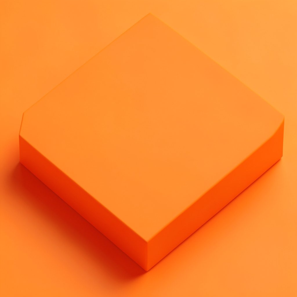 Isometric 3D render of a servo press riveting head in muted blue-grey and amber on a white background, calm industrial atmosphere.