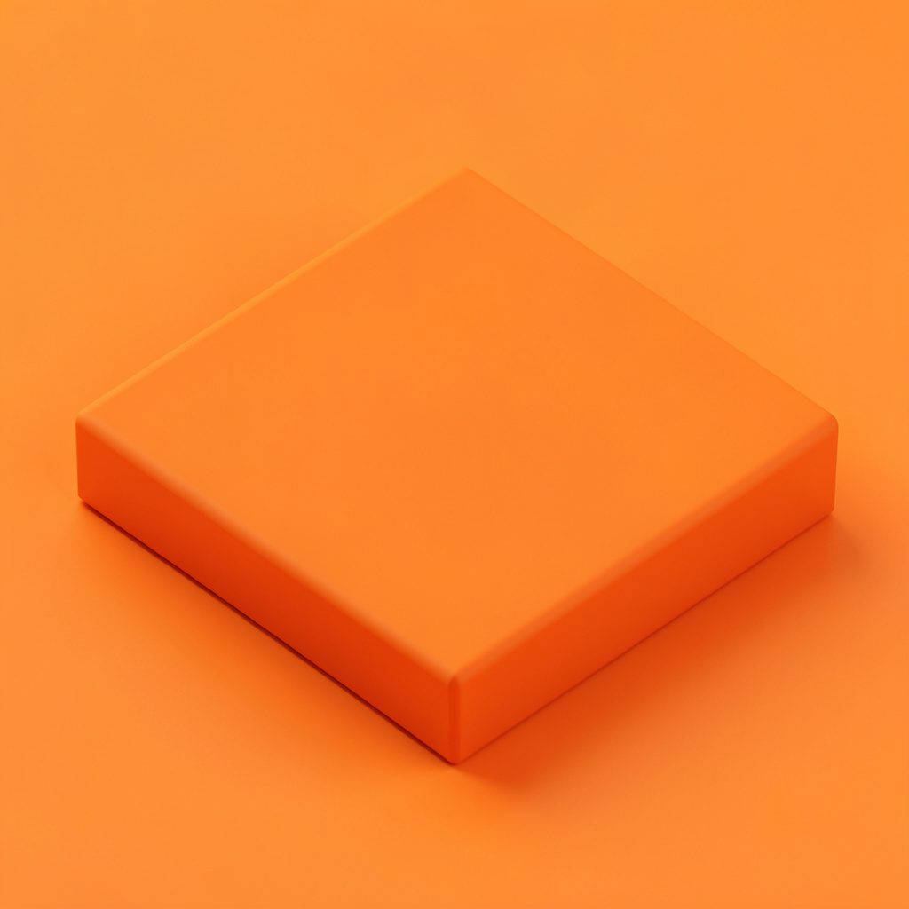 Isometric 3D render of a production-line riveting module in cool steel-blue and warm orange accents on a white backdrop, editorial feel.