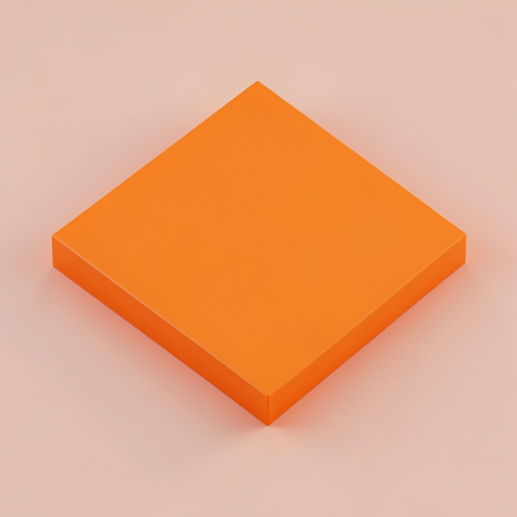 Isometric 3D render of a production-line servo press cell in muted blue and orange on white, editorial atmosphere.