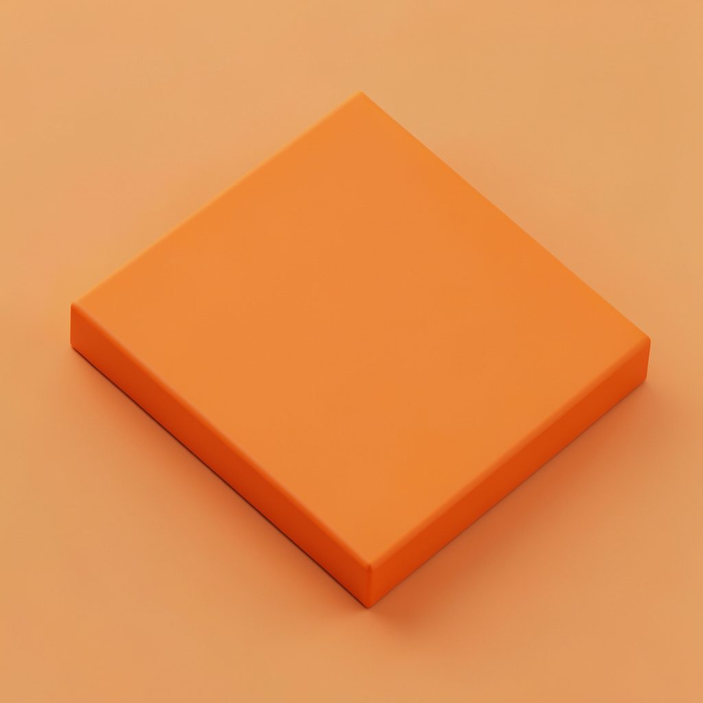 Isometric 3D render of an automatic press riveting cell in steel-grey and burnt-orange tones on a clean white background, technical editorial mood.