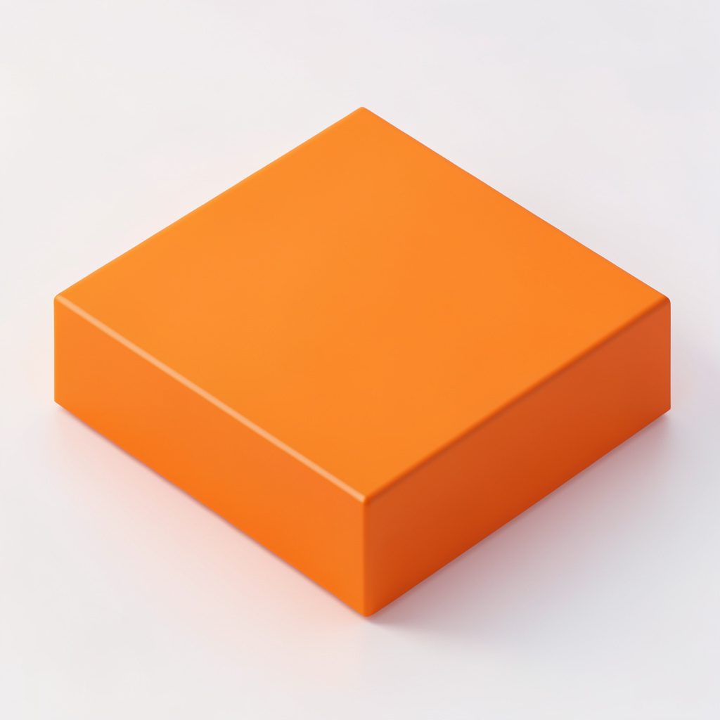 Isometric 3D render of a riveting tool head in muted blue-grey and orange on white, sparse editorial atmosphere.