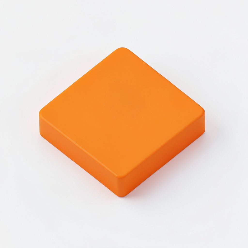 Isometric 3D render of an industrial press riveting workstation in muted steel-blue and burnt-orange tones on a white backdrop, technical and editorial in mood.
